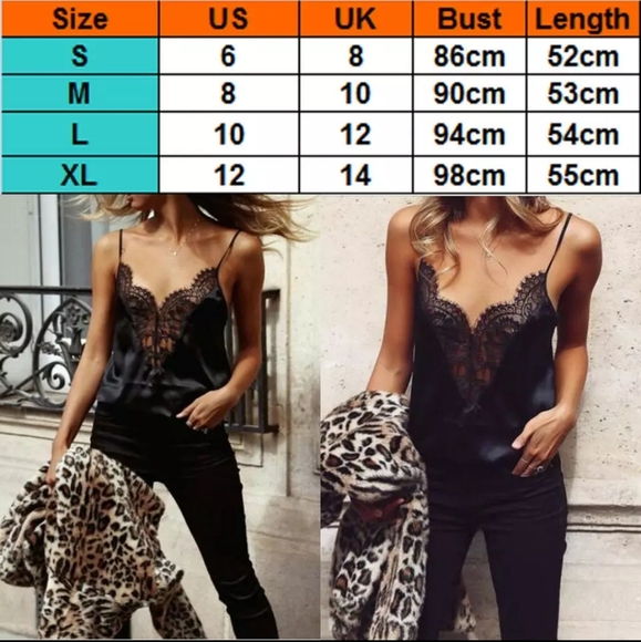 Silky Deep V-neck Lingerie Lace Cami Strappy Top - Picture 6 of 6